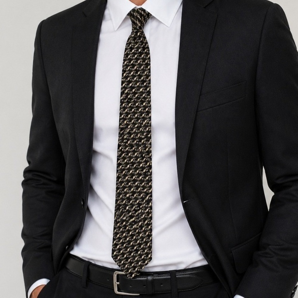 Valentino Cravatte Tie Mens OS Black Gold Old Money Luxury Designer 68125